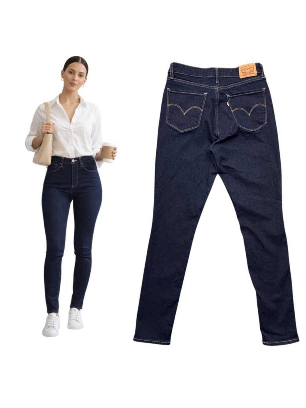 Levis 721 Hi-Rise Skinny Jeans Stretch Dark Wash Womens 30 Clean Girl Minimalist